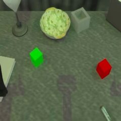 RoboTwin: imagined progress for &ldquo;place red block and green block at the center and then put green block on red block&rdquo;